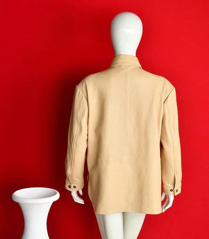 Beige Oversized Shacket Women Button Up Shirt Jacket Minimalist Casual Coat