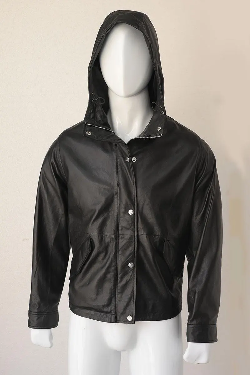 Black Cropped Leather Jacket for Women | Minimalist Zip Up Leather Bomber