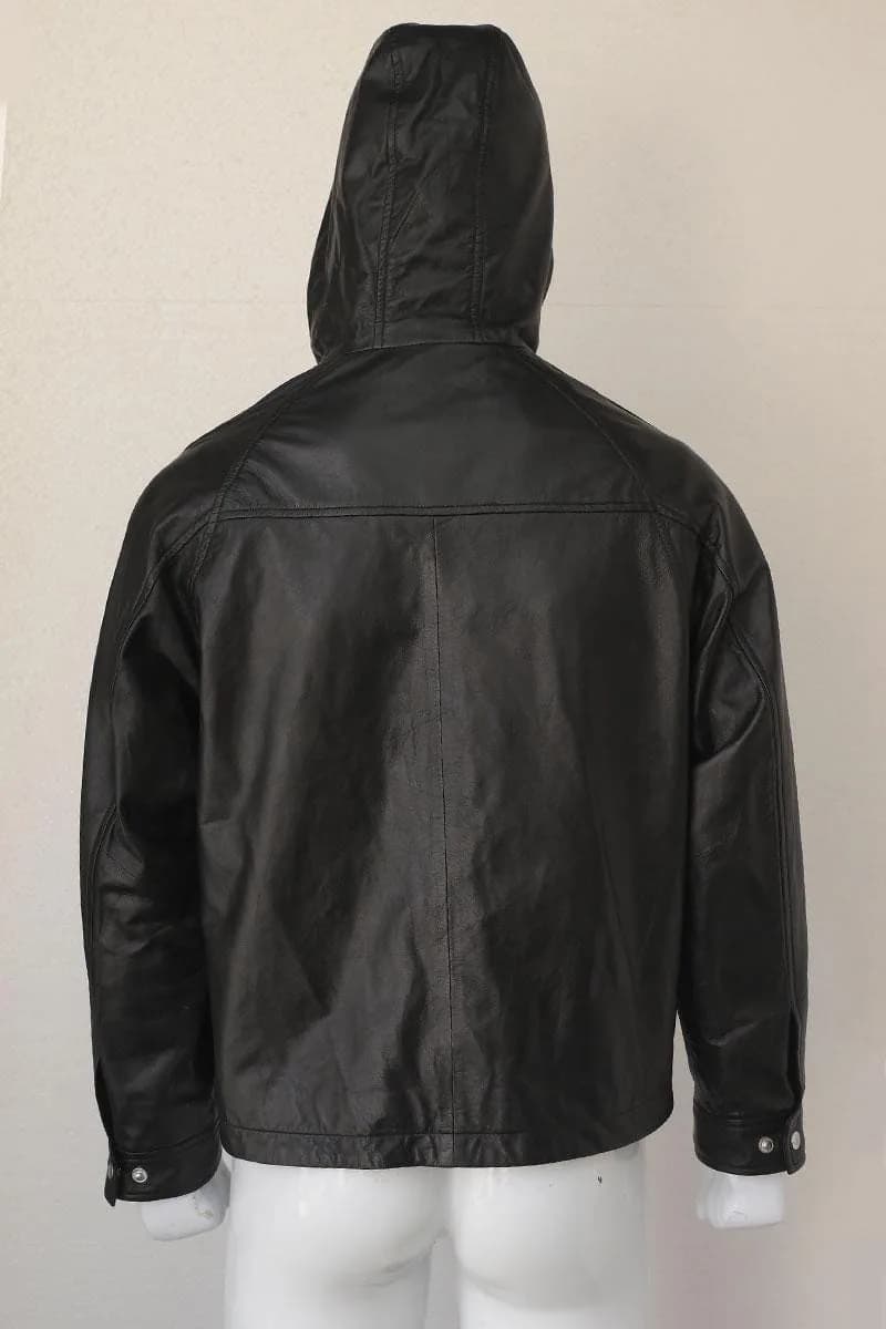 Black Cropped Leather Jacket for Women | Minimalist Zip Up Leather Bomber