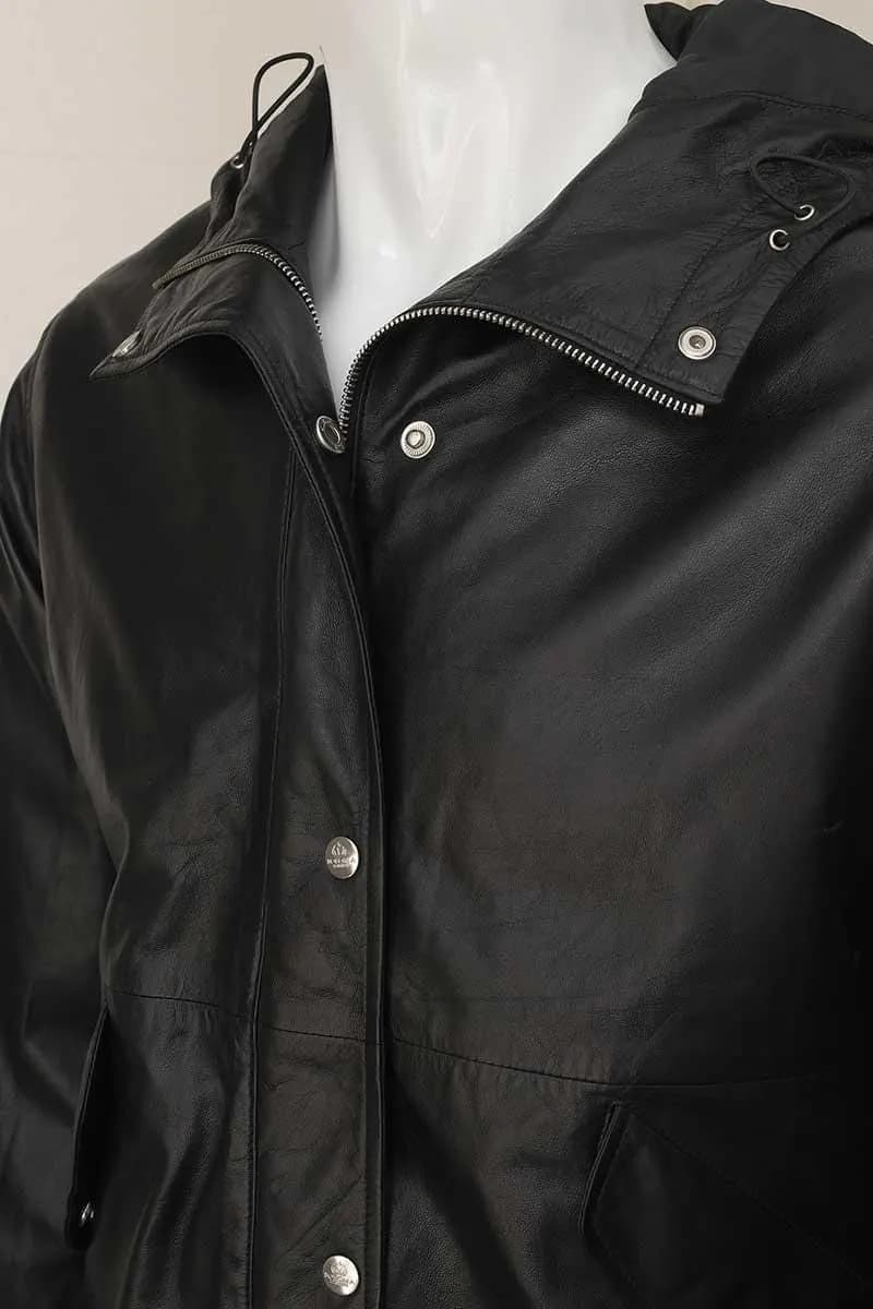 Black Cropped Leather Jacket for Women | Minimalist Zip Up Leather Bomber