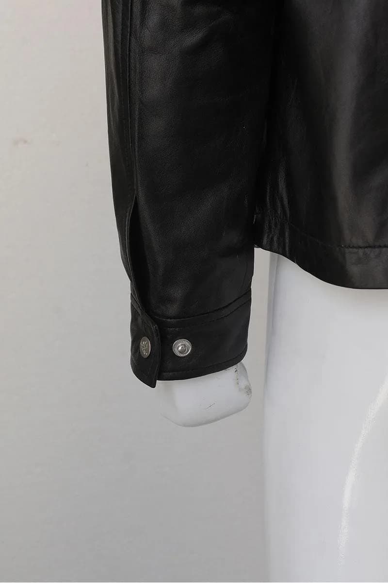 Black Cropped Leather Jacket for Women | Minimalist Zip Up Leather Bomber