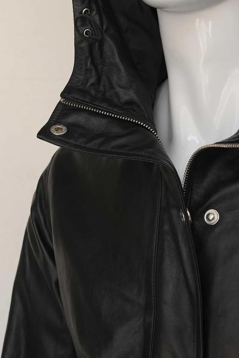 Black Cropped Leather Jacket for Women | Minimalist Zip Up Leather Bomber