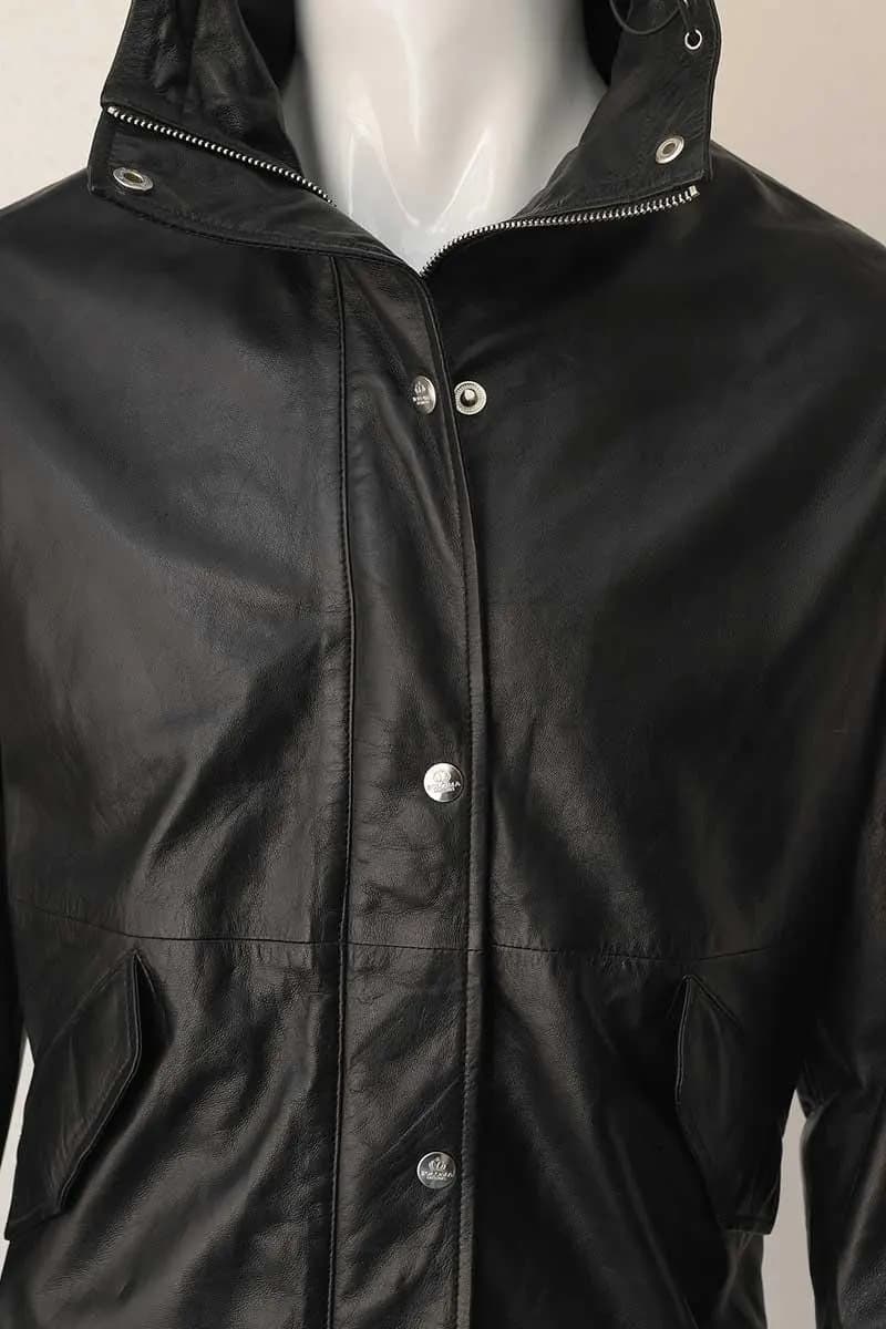 Black Cropped Leather Jacket for Women | Minimalist Zip Up Leather Bomber