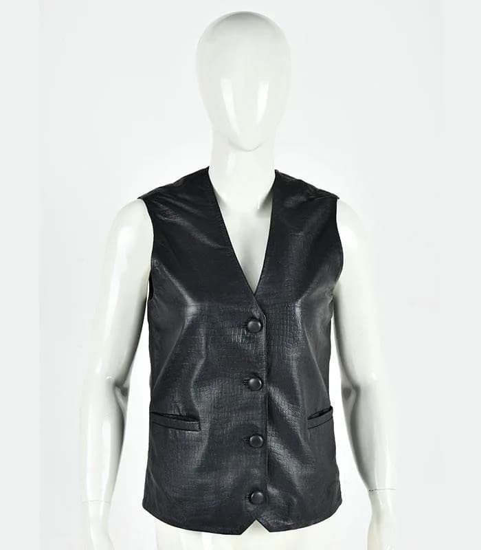 Black Leather Vest for unisex| Crocodile Texture Waistcoat