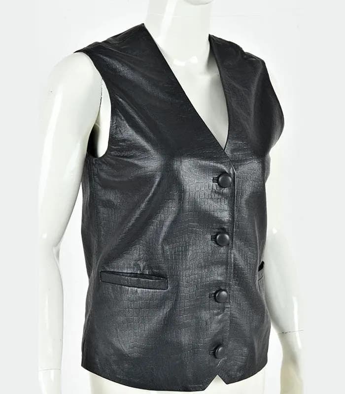 Black Leather Vest for unisex| Crocodile Texture Waistcoat