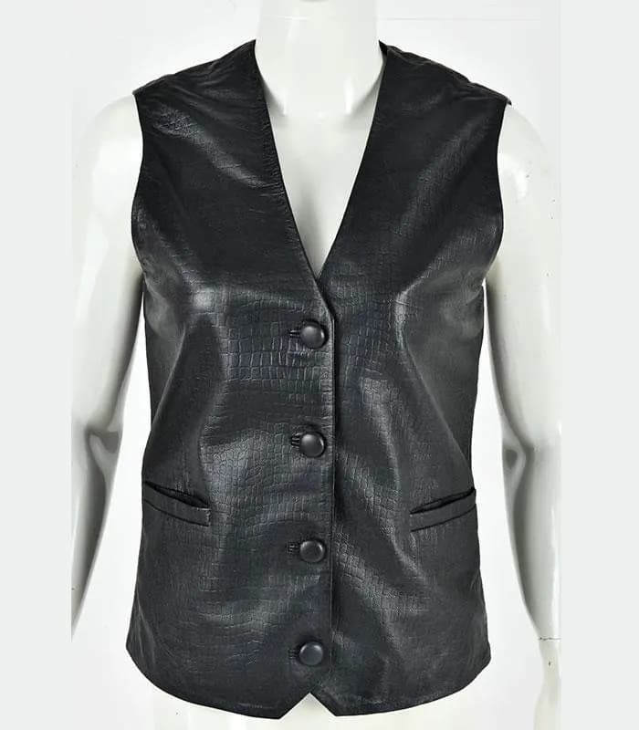 Black Leather Vest for unisex| Crocodile Texture Waistcoat