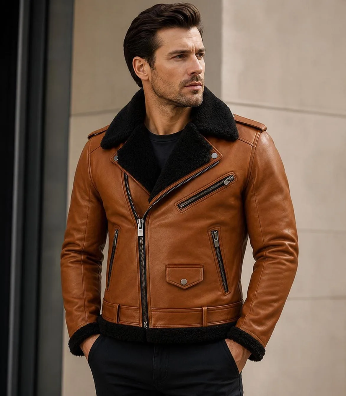 Brown Leather Aviator Jacket