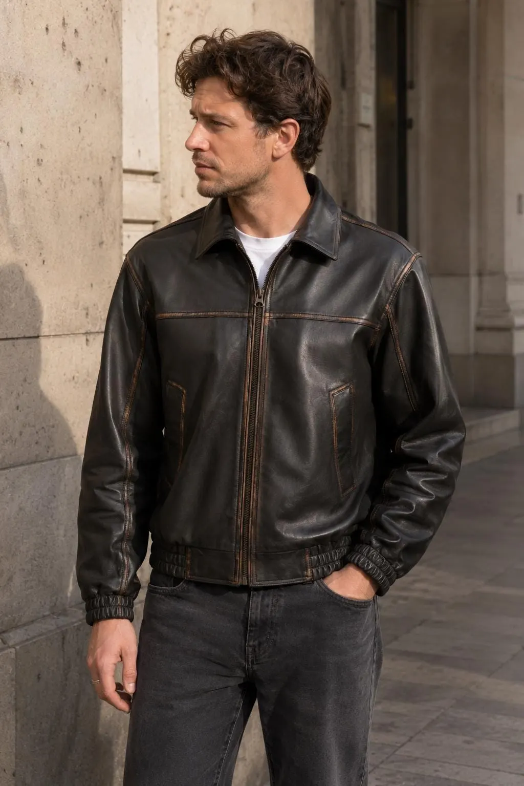 Brown Leather Bomber Jacket | Vintage Aviator Style, Sheep Napa Leather