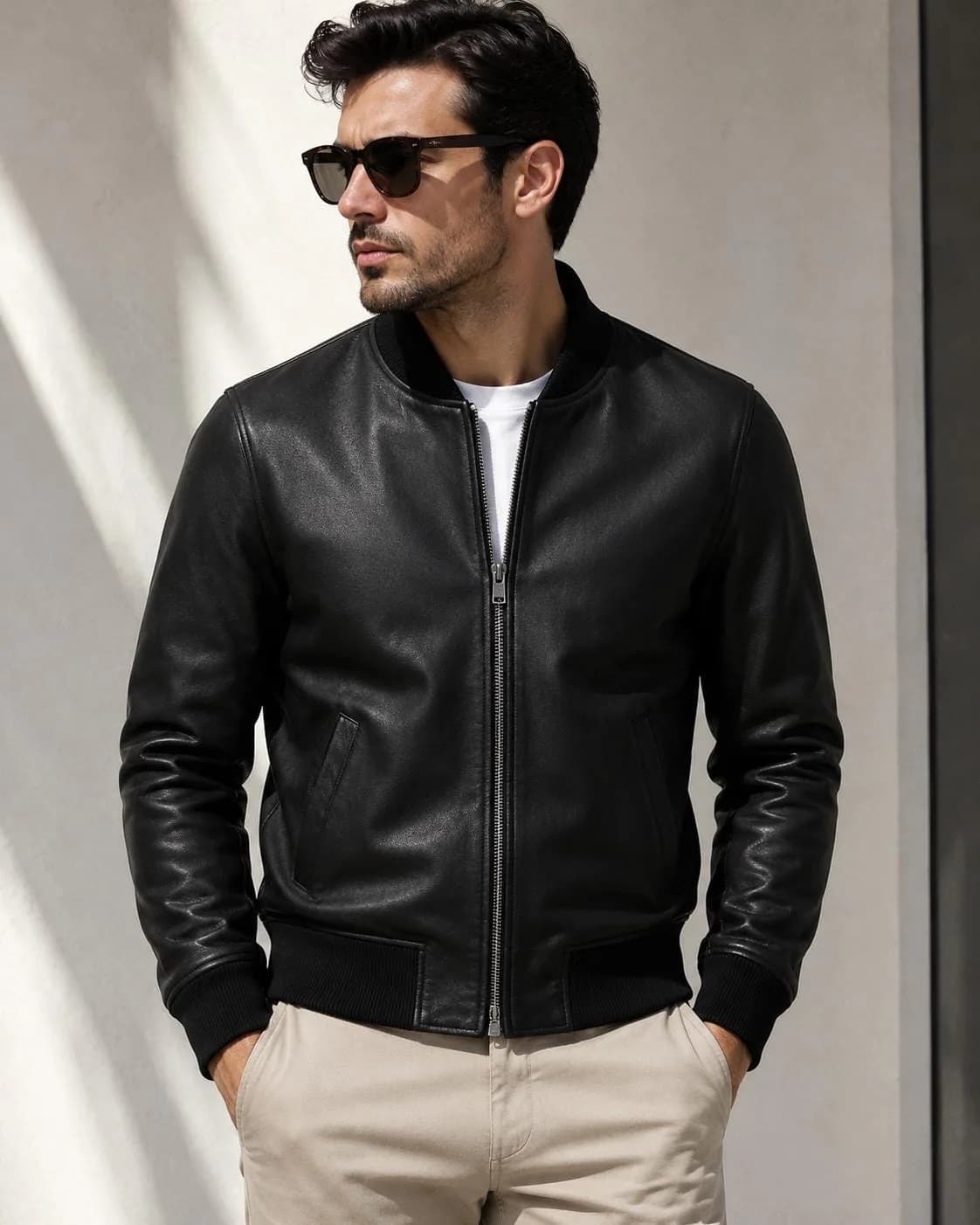 Handmade Men's Leather Bomber Jacket