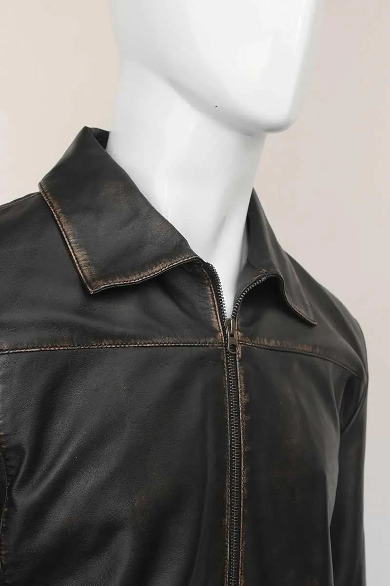 Men's Black Leather Trucker Jacket — Western Style