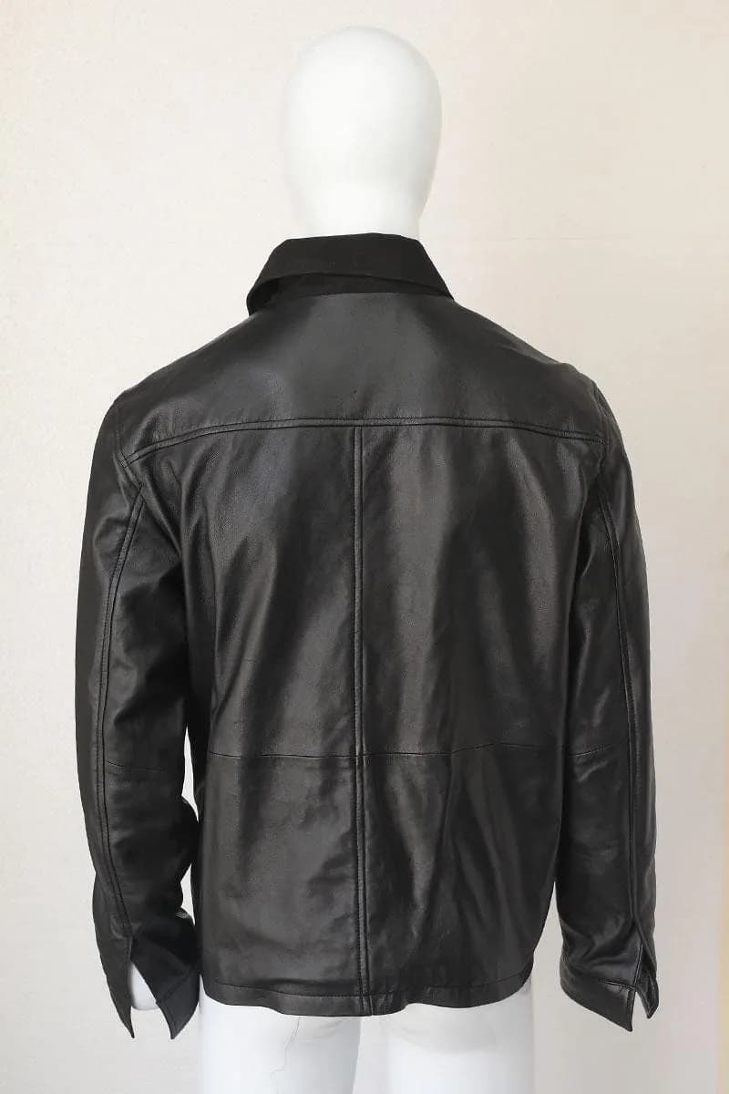 Men's Black Leather Utility Jacket | Minimalist Leather Coat