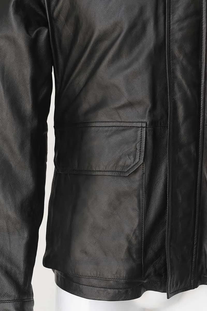 Men's Black Leather Utility Jacket | Minimalist Leather Coat