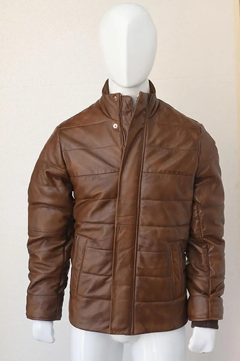 Men's Leather Puffer Jacket