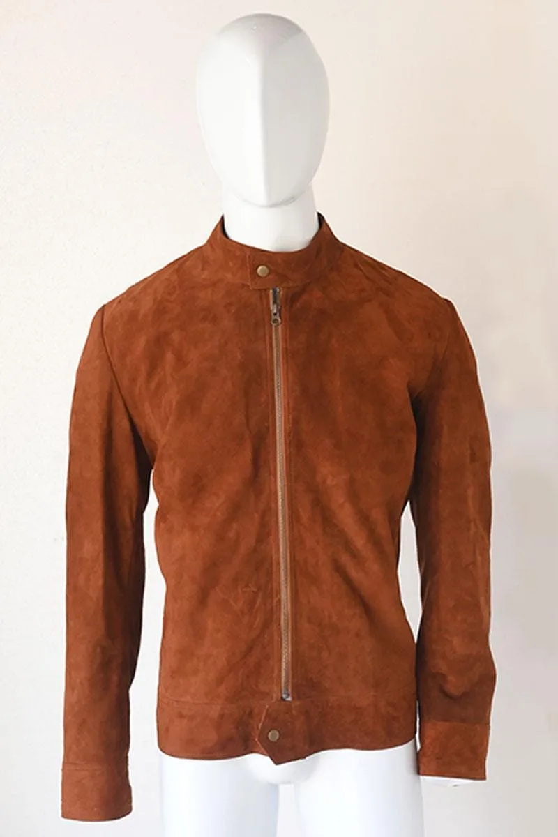 Men's Suede Leather Biker Jacket | Vintage Brown Cafe Racer Streetwear Coat