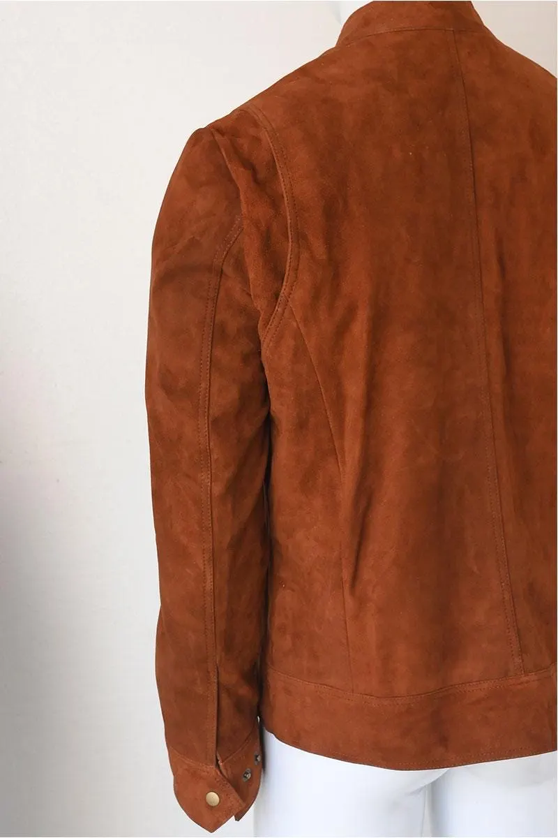 Men's Suede Leather Biker Jacket | Vintage Brown Cafe Racer Streetwear Coat