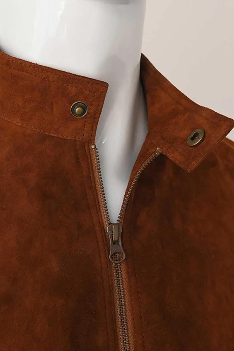 Men's Suede Leather Biker Jacket | Vintage Brown Cafe Racer Streetwear Coat