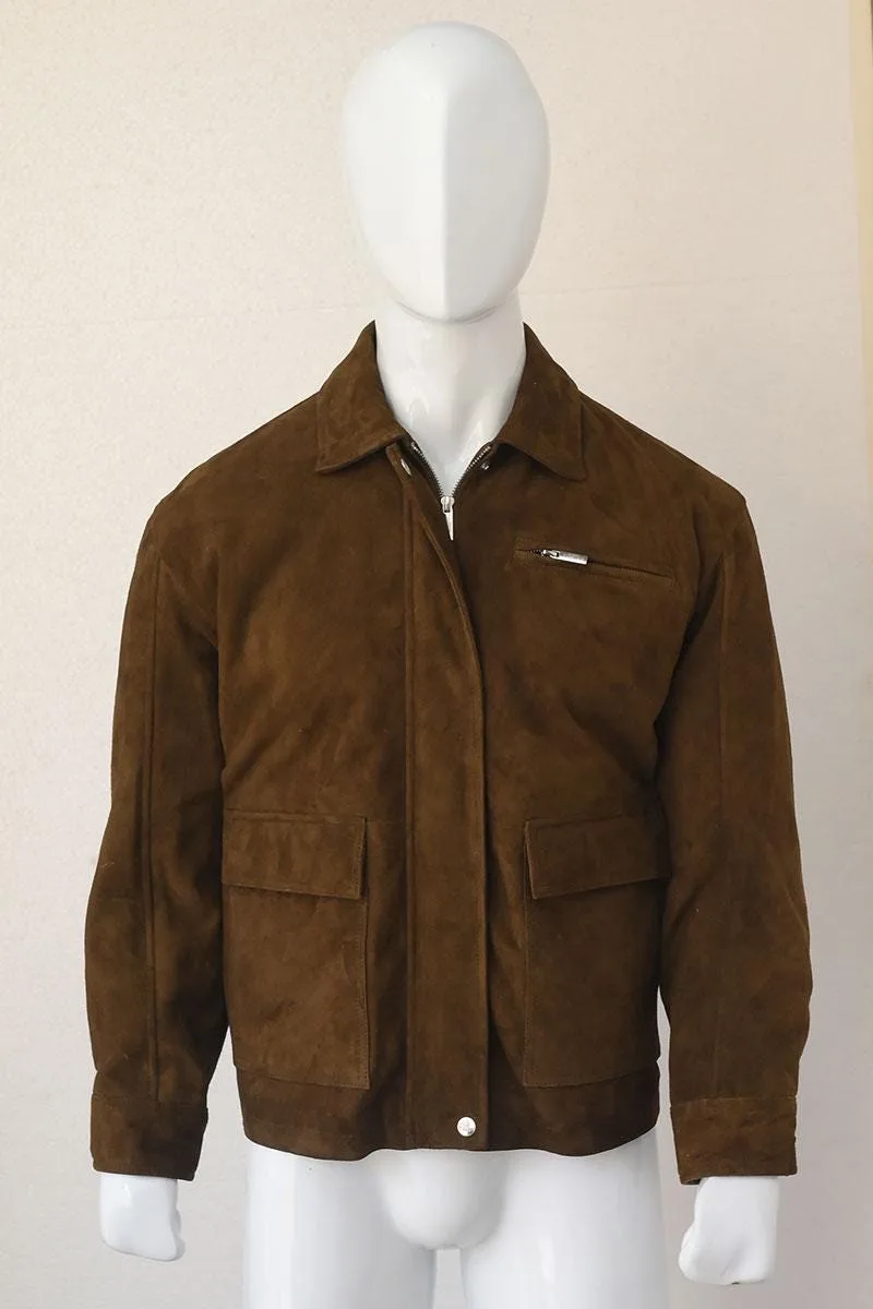 Men's Vintage Brown Suede Leather Jacket | Distressed Utility Coat