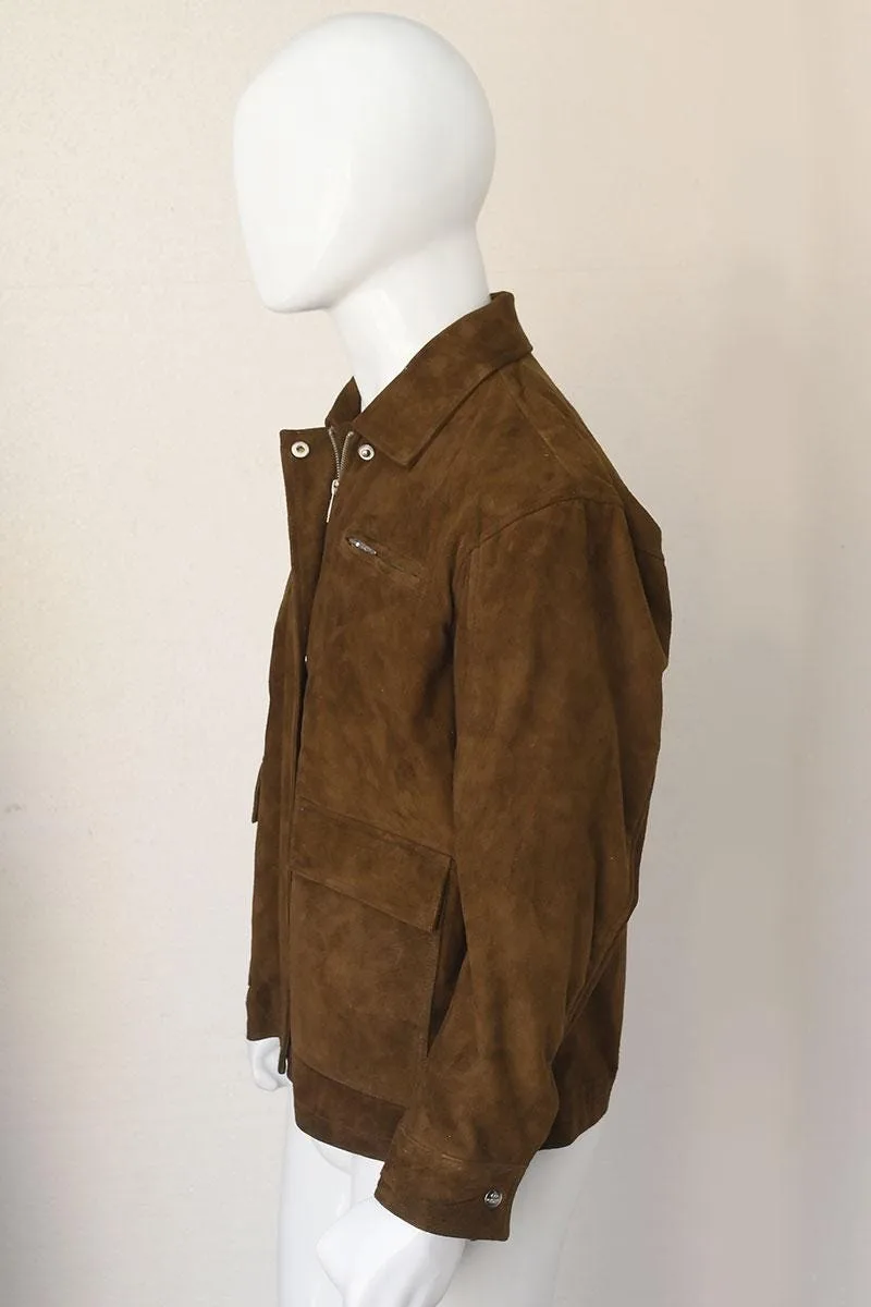 Men's Vintage Brown Suede Leather Jacket | Distressed Utility Coat