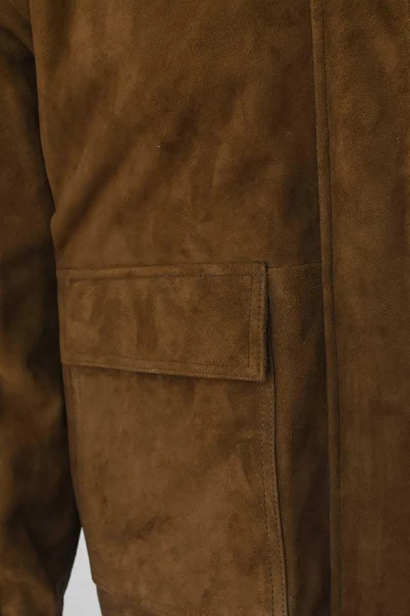 Men's Vintage Brown Suede Leather Jacket | Distressed Utility Coat