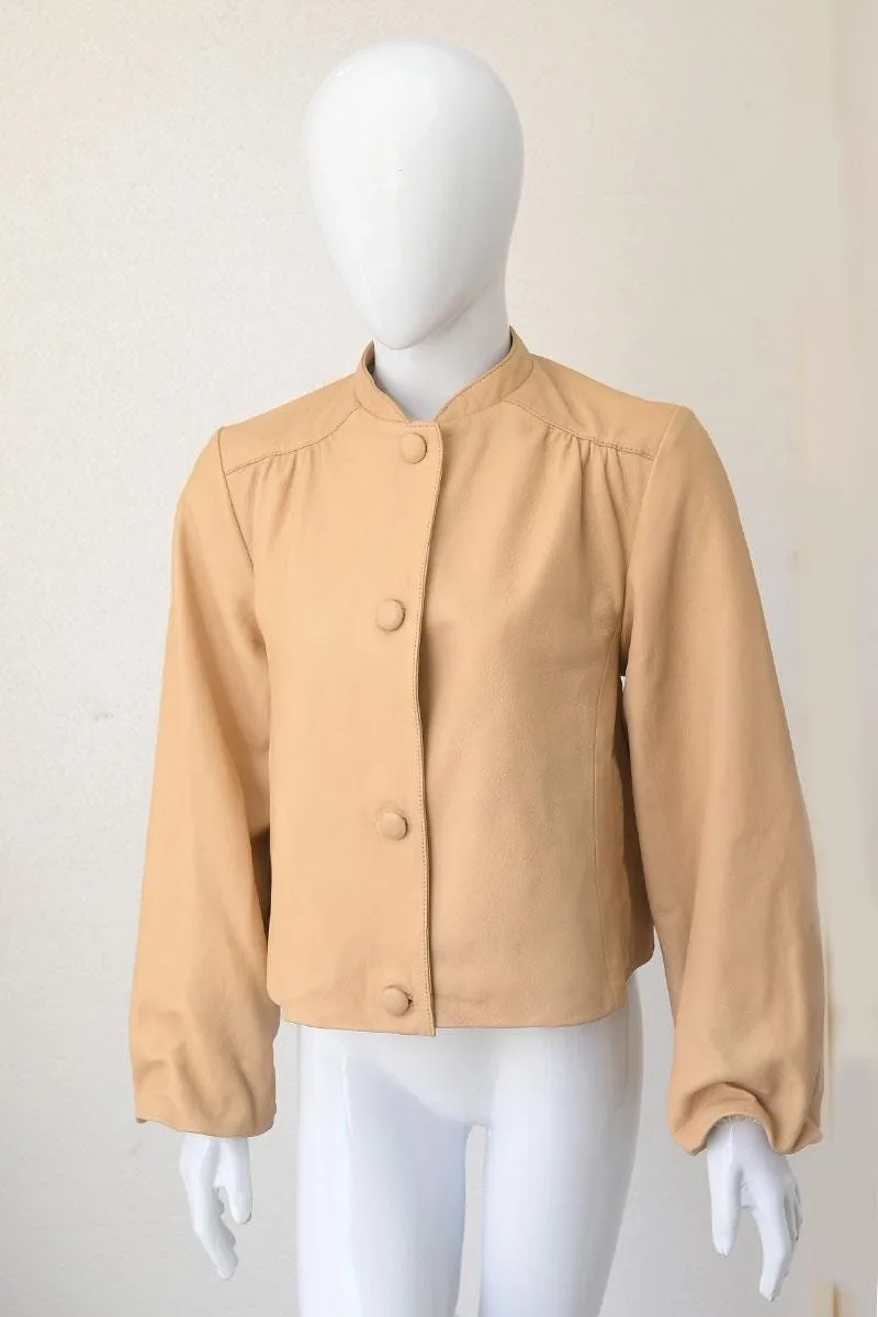 Minimalist Leather Jacket with Button Closure — Pink & Beige
