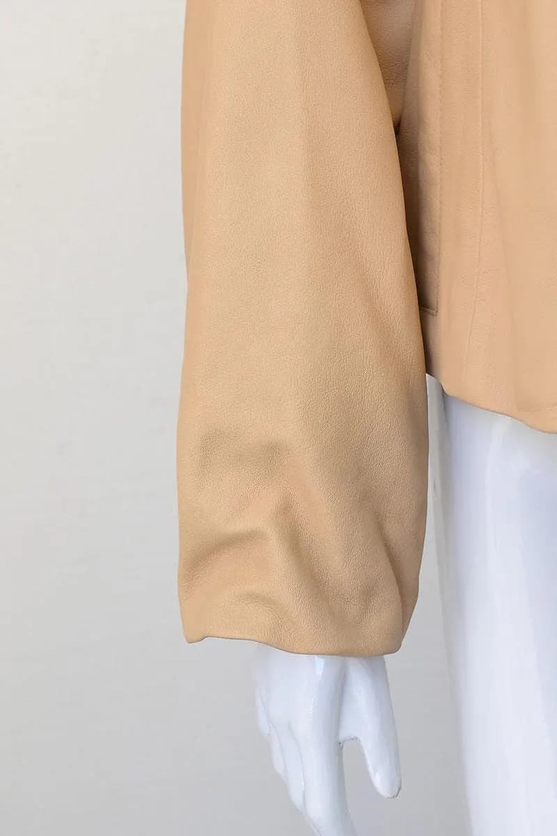 Minimalist Leather Jacket with Button Closure — Pink & Beige