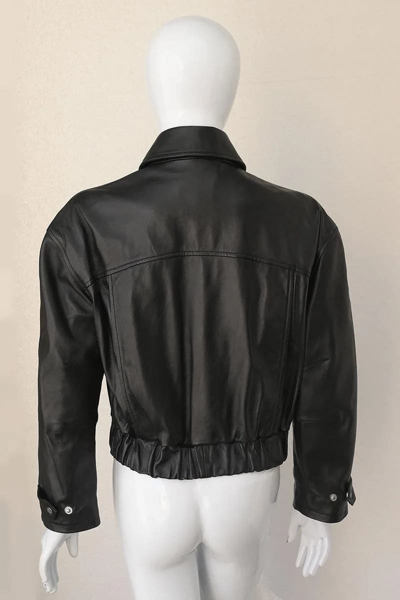 Women's Cropped Leather Jacket — Black & Brown Vintage Style