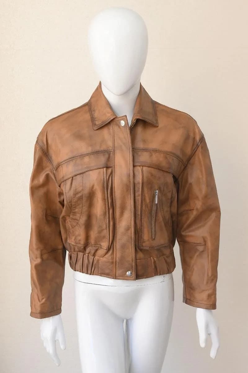 Women's Cropped Leather Jacket — Black & Brown Vintage Style