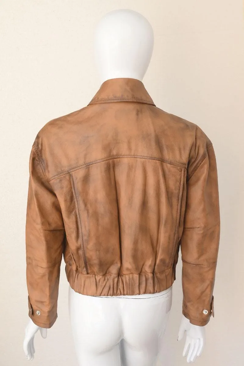Women's Cropped Leather Jacket — Black & Brown Vintage Style