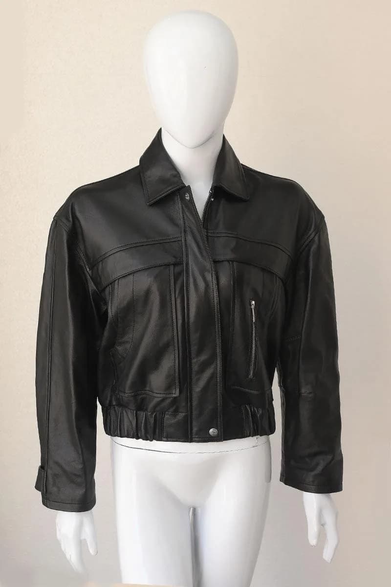 Women's Cropped Leather Jacket — Black & Brown Vintage Style