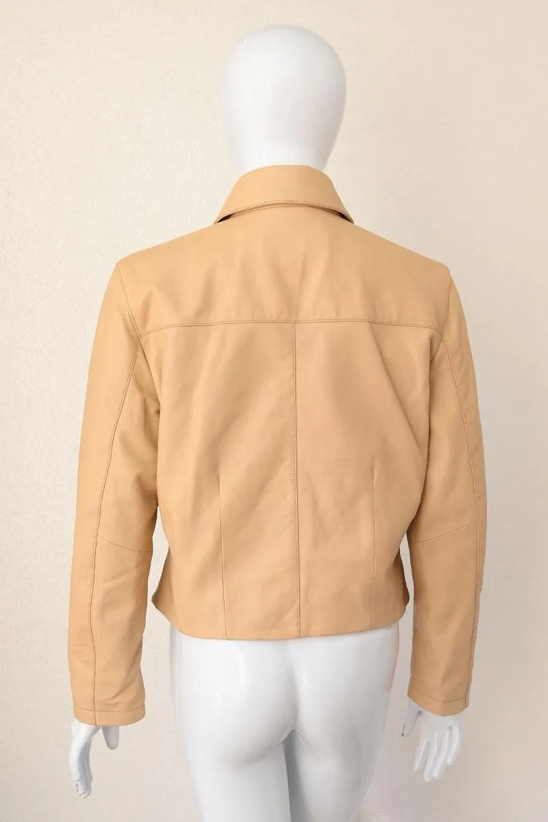 Women's Leather Blazer Jacket — Burgundy & Beige