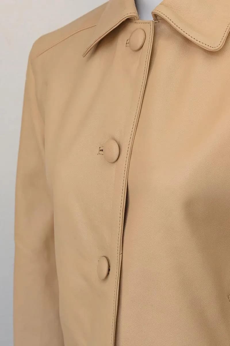 Women's Leather Blazer Jacket — Burgundy & Beige