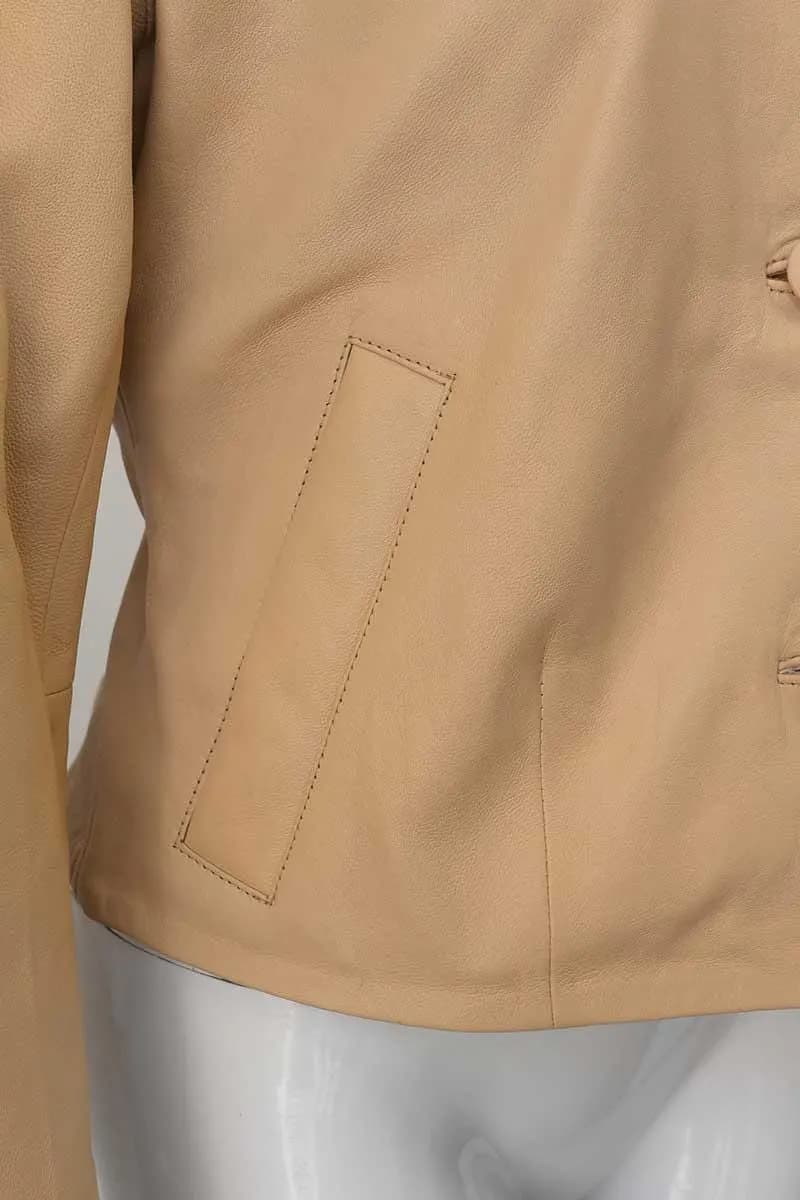 Women's Leather Blazer Jacket — Burgundy & Beige