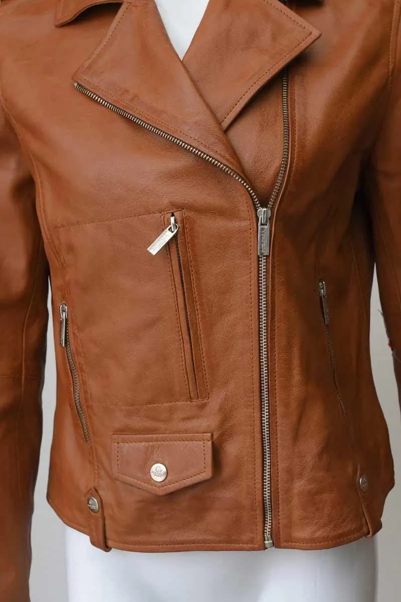 Women's Moto Leather Jacket — Classic Biker Style Jacket (Black, Camel & Toupe)