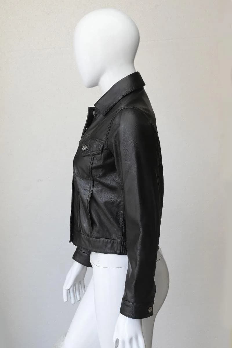 Women's Slim Fit Leather Biker Jacket — Black, Light Blue, Steel Blue