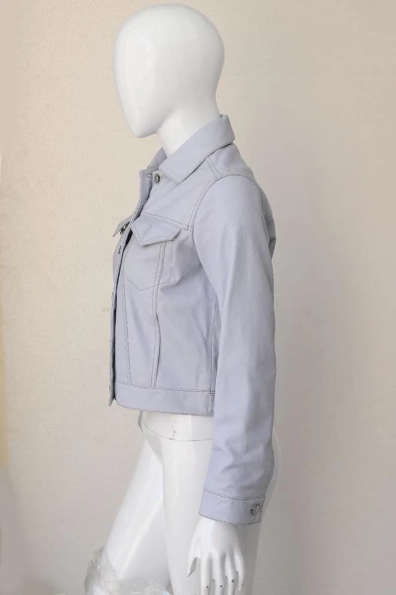 Women's Slim Fit Leather Biker Jacket — Black, Light Blue, Steel Blue