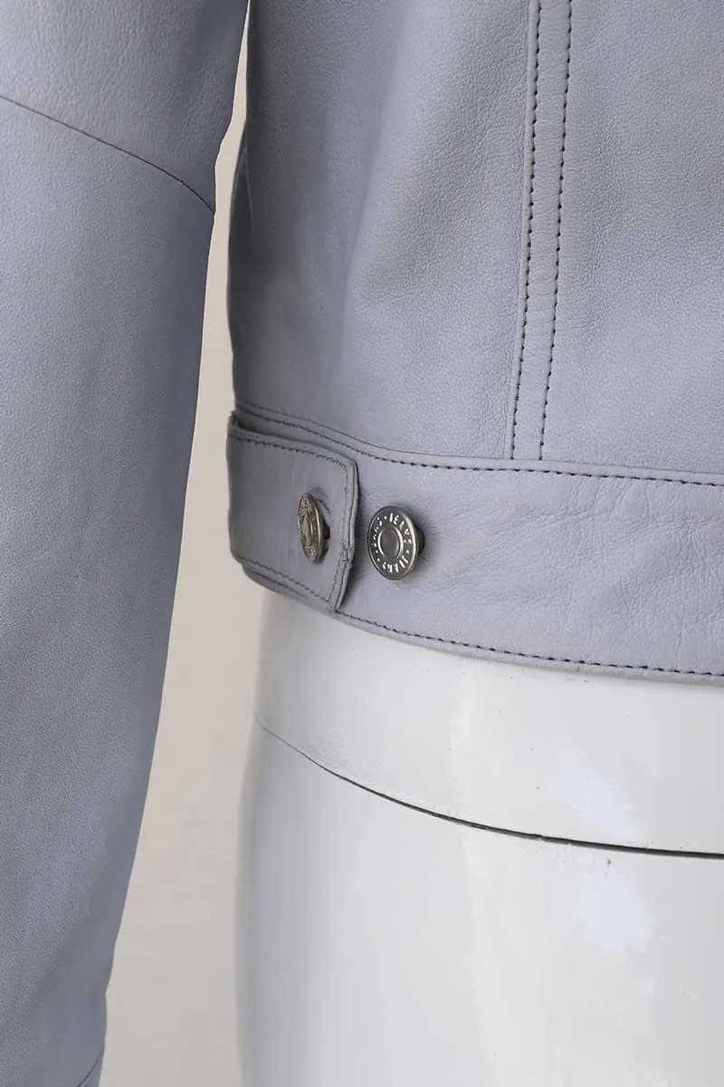 Women's Slim Fit Leather Biker Jacket — Black, Light Blue, Steel Blue