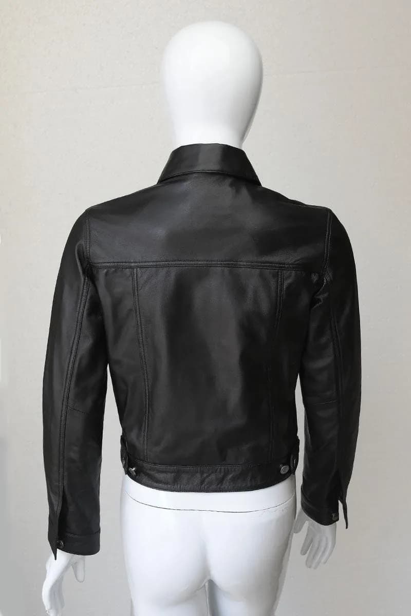 Women's Slim Fit Leather Biker Jacket — Black, Light Blue, Steel Blue