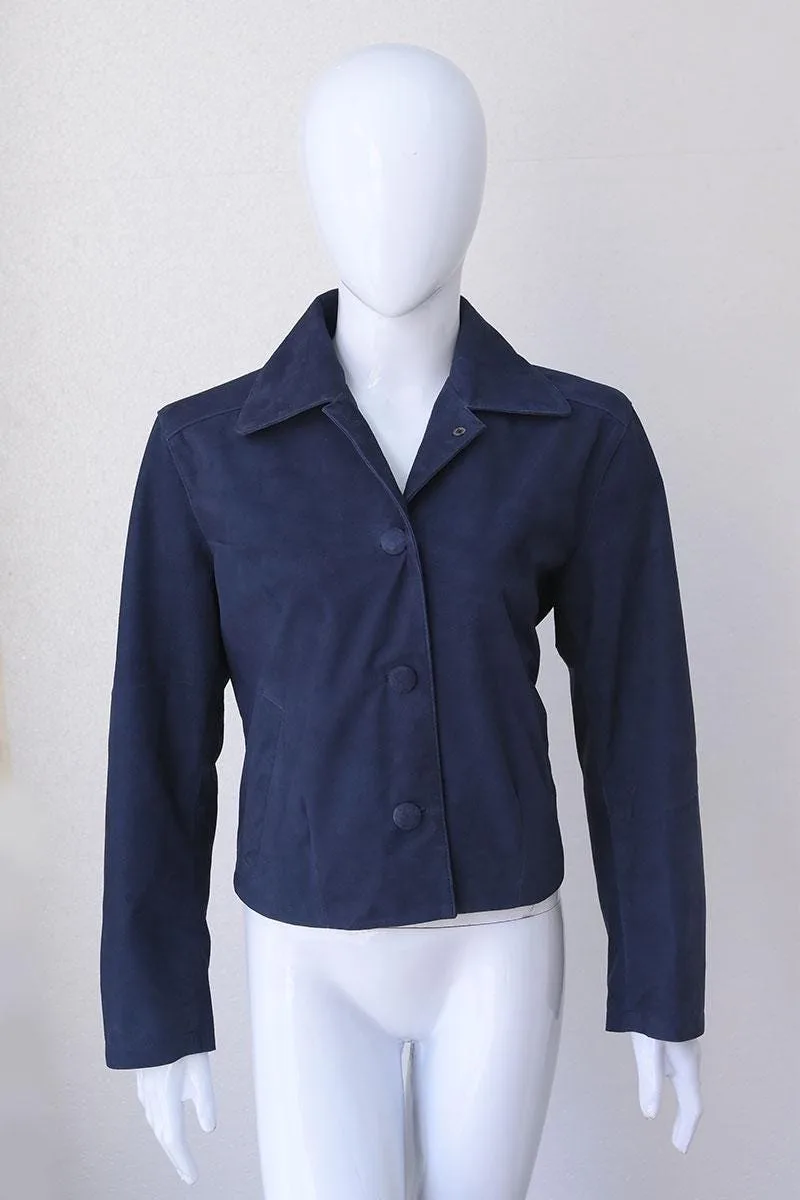 Women's Suede Leather Cropped Jacket | Minimalist Button Front Coat
