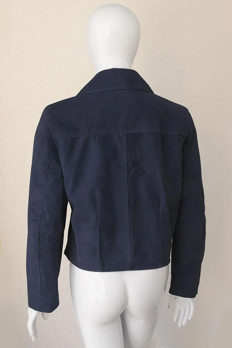 Women's Suede Leather Cropped Jacket | Minimalist Button Front Coat