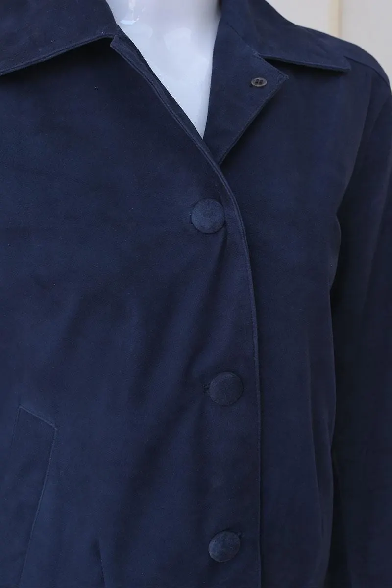 Women's Suede Leather Cropped Jacket | Minimalist Button Front Coat