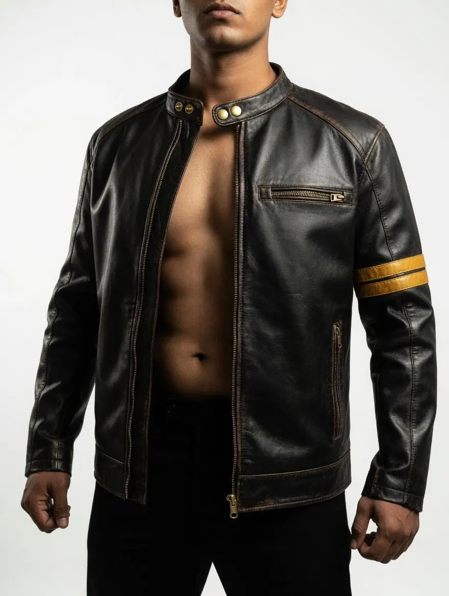 Yellow Stripe Leather Jacket