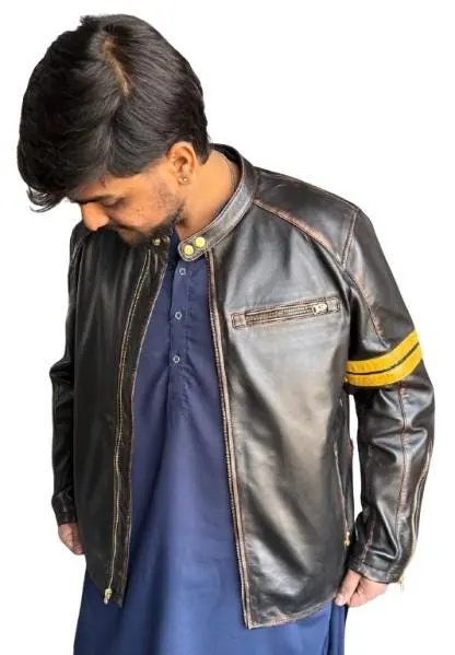 Yellow Stripe Leather Jacket