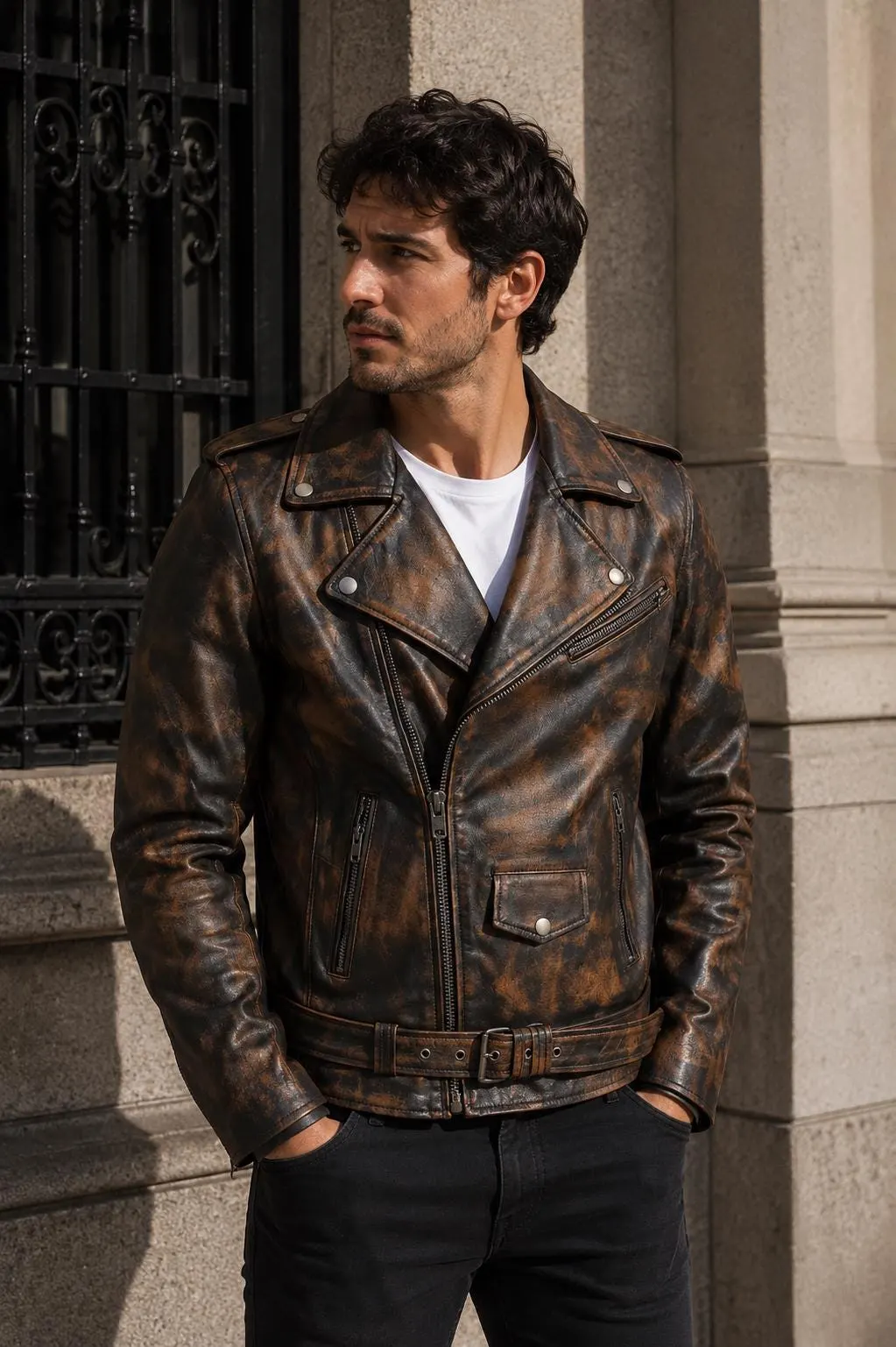 Men's Distressed Leather Biker Jacket | Handmade Vintage Motorcycle Coat, Retro Streetwear